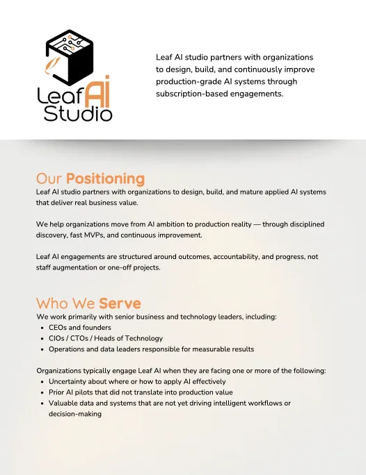Leaf AI Studio Sell Sheet